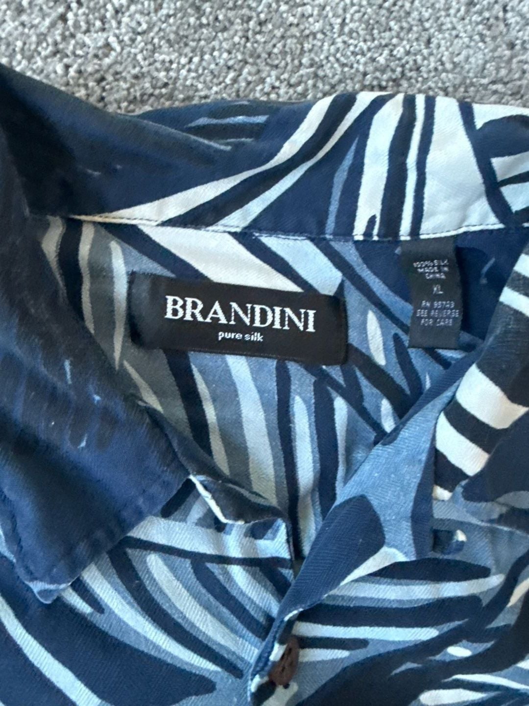 Brandini Pure Silk Navy Blue Tropical Leaf Print Short Sleeve Hawaiian Shirt XL 3