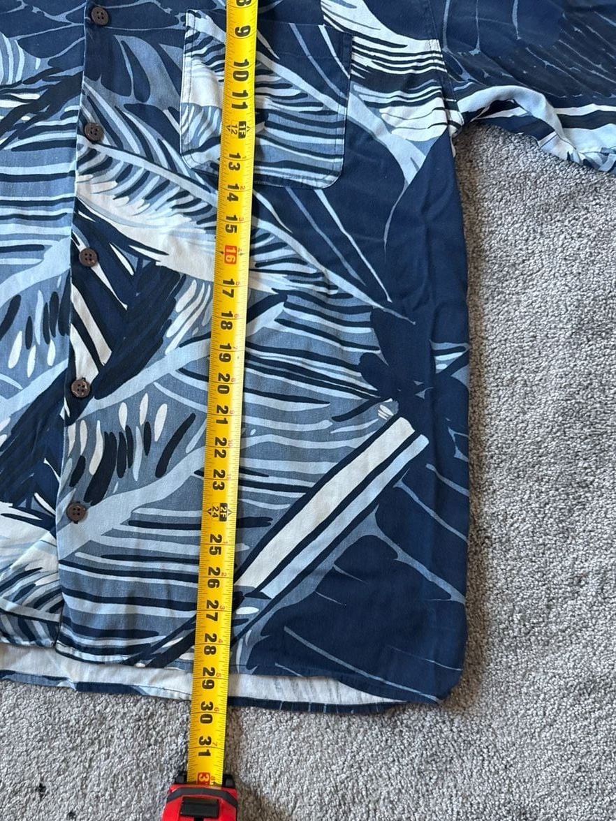 Brandini Pure Silk Navy Blue Tropical Leaf Print Short Sleeve Hawaiian Shirt XL 4