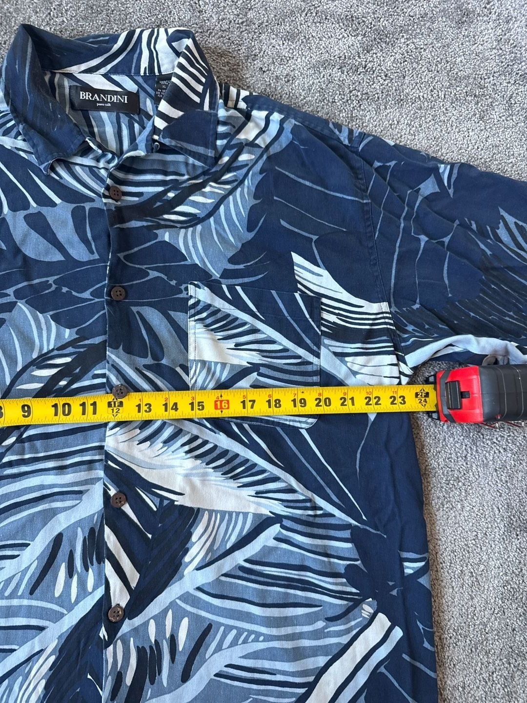 Brandini Pure Silk Navy Blue Tropical Leaf Print Short Sleeve Hawaiian Shirt XL 5