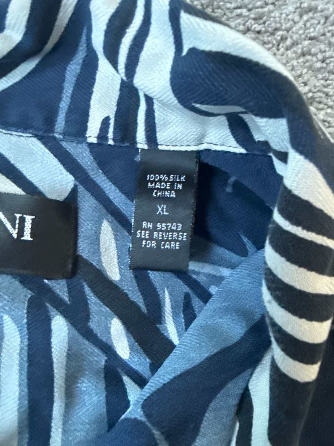 Brandini Pure Silk Navy Blue Tropical Leaf Print Short Sleeve Hawaiian Shirt XL 6