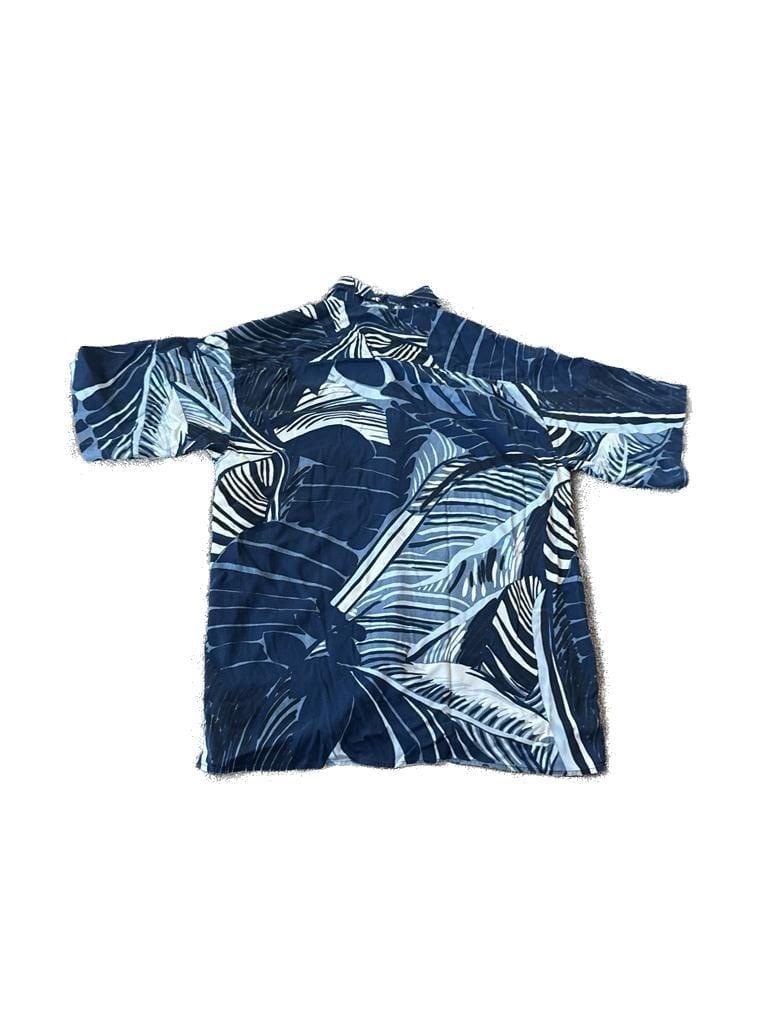 Brandini Pure Silk Navy Blue Tropical Leaf Print Short Sleeve Hawaiian Shirt XL 8