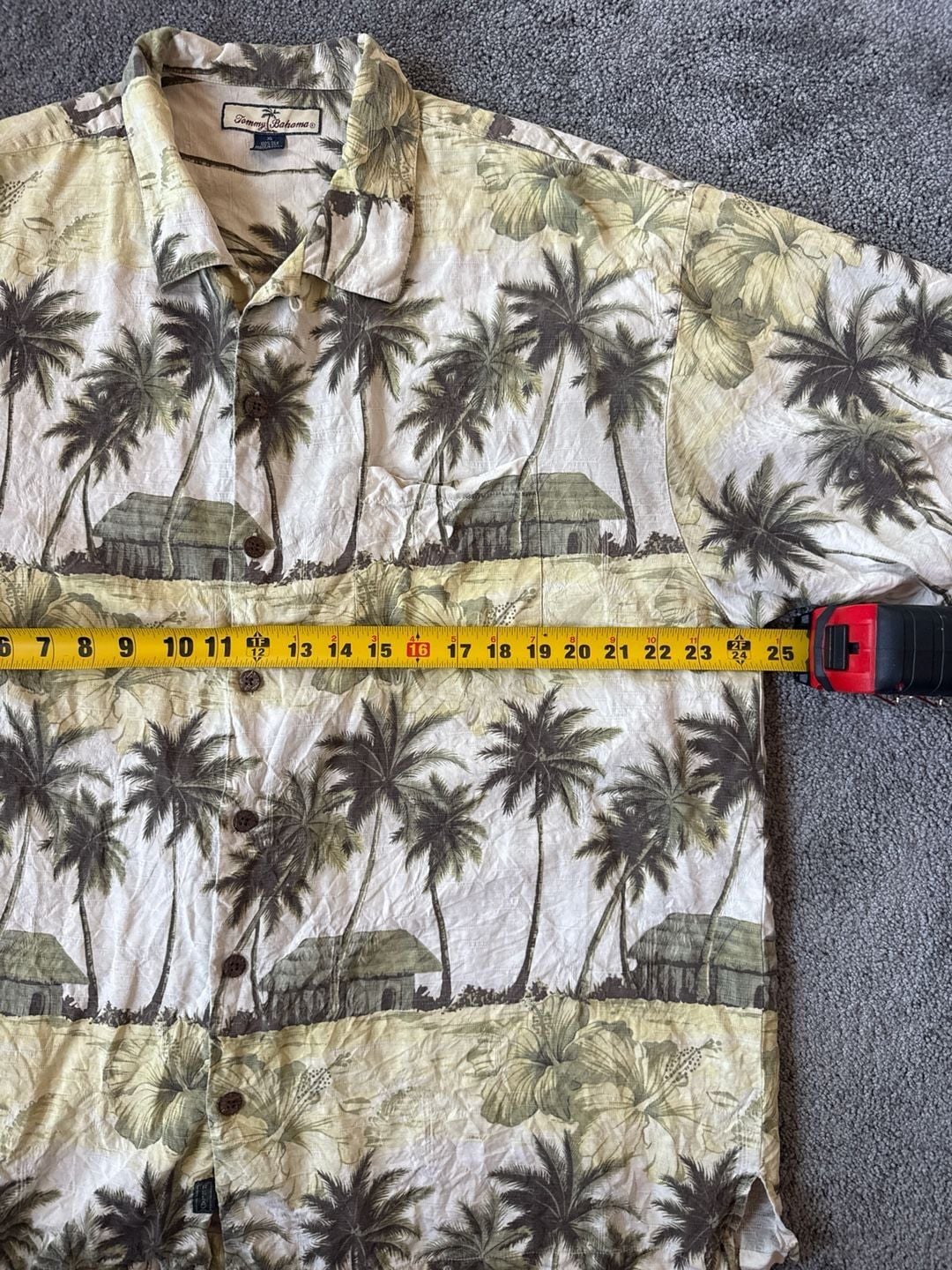 Tommy Bahama Men's XL Vintage 100% Silk Tropical Hut Palm Tree Hawaiian Shirt 6
