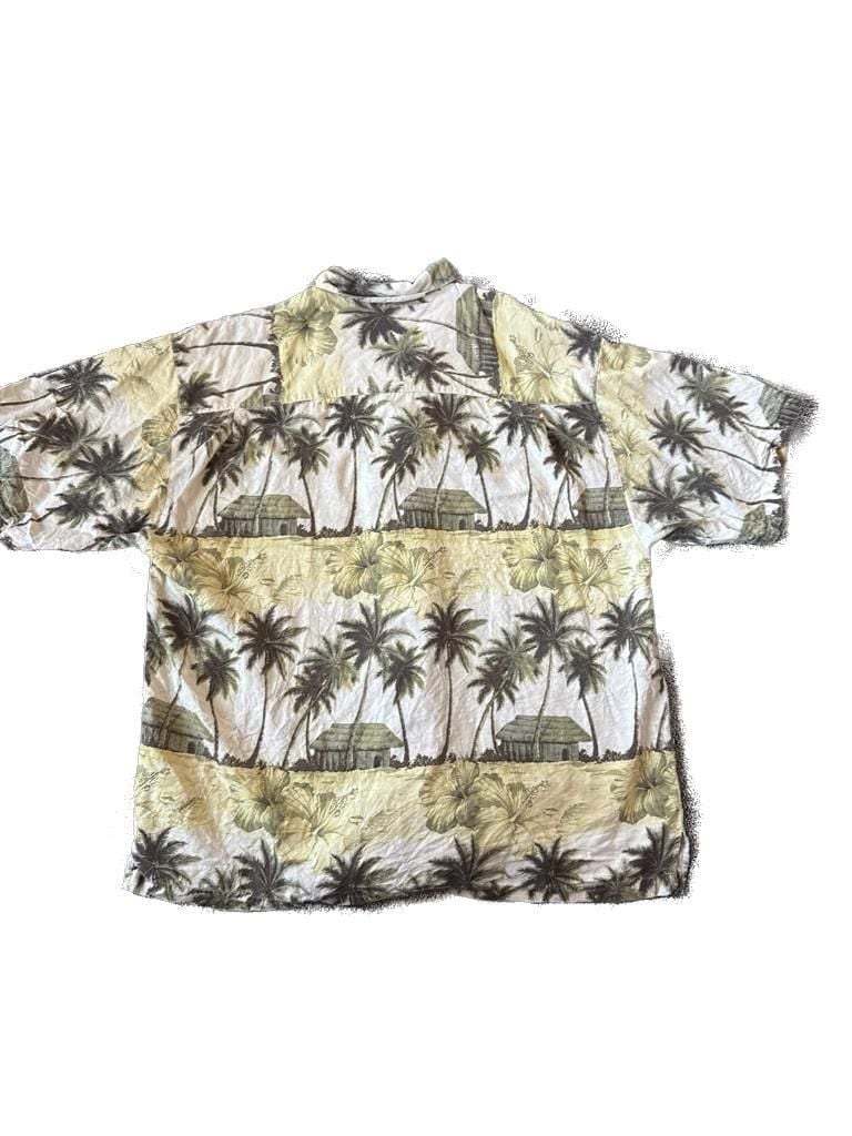 Tommy Bahama Men's XL Vintage 100% Silk Tropical Hut Palm Tree Hawaiian Shirt 9