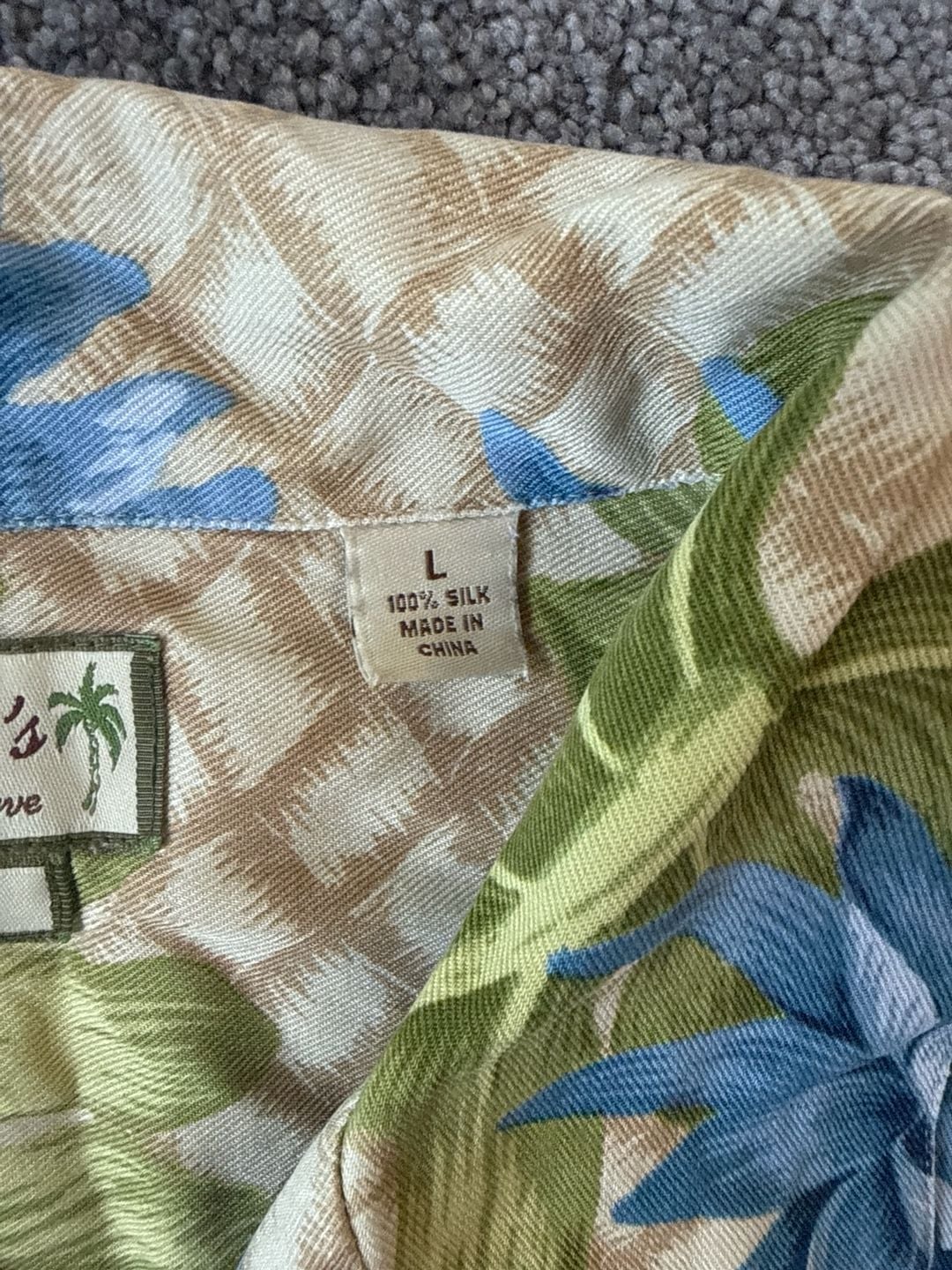 Pusser's Island Reserve 100% Silk Hawaiian Shirt Blue Floral & Monstera Leaf Size Large 6