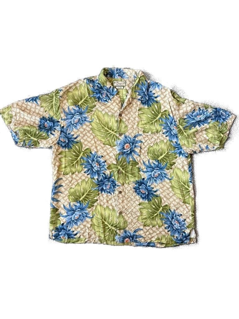 Pusser's Island Reserve 100% Silk Hawaiian Shirt Blue Floral & Monstera Leaf Size Large 2