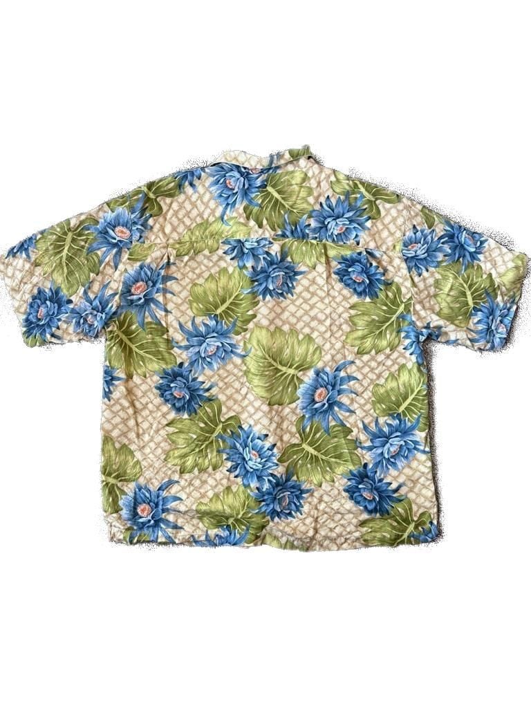 Pusser's Island Reserve 100% Silk Hawaiian Shirt Blue Floral & Monstera Leaf Size Large 5