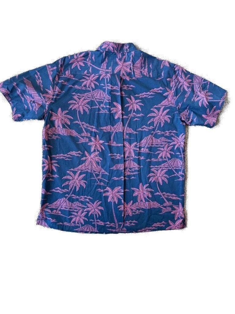 Vintage Cooke Street Hawaiian Islands Men's XL Navy Pink Palm Tree Cotton Aloha Shirt 5