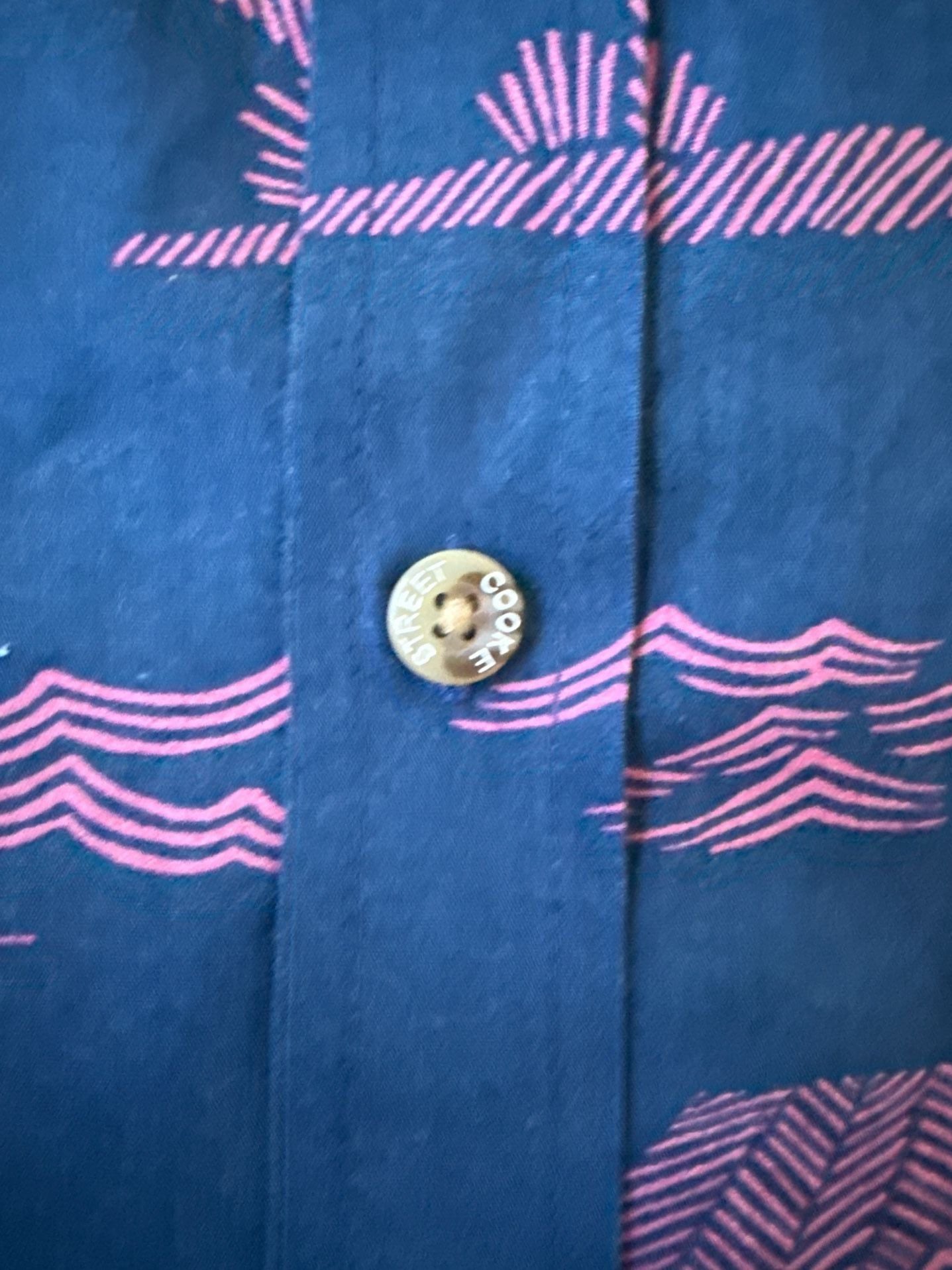 Vintage Cooke Street Hawaiian Islands Men's XL Navy Pink Palm Tree Cotton Aloha Shirt 6