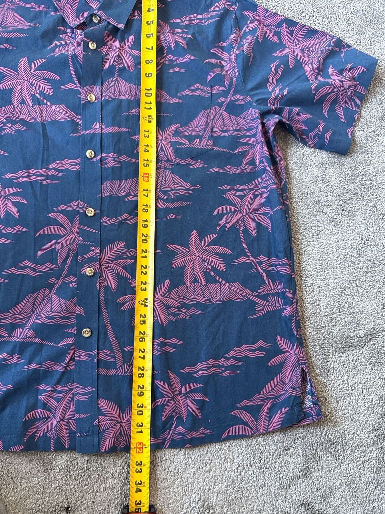 Vintage Cooke Street Hawaiian Islands Men's XL Navy Pink Palm Tree Cotton Aloha Shirt 7