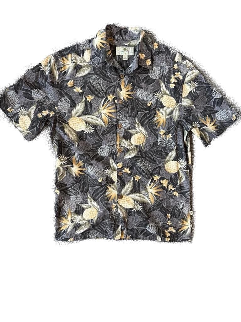 Vintage Island Shores Men's Short Sleeve Pineapple and Tropical Floral Button Up Shirt Cotton Small 2