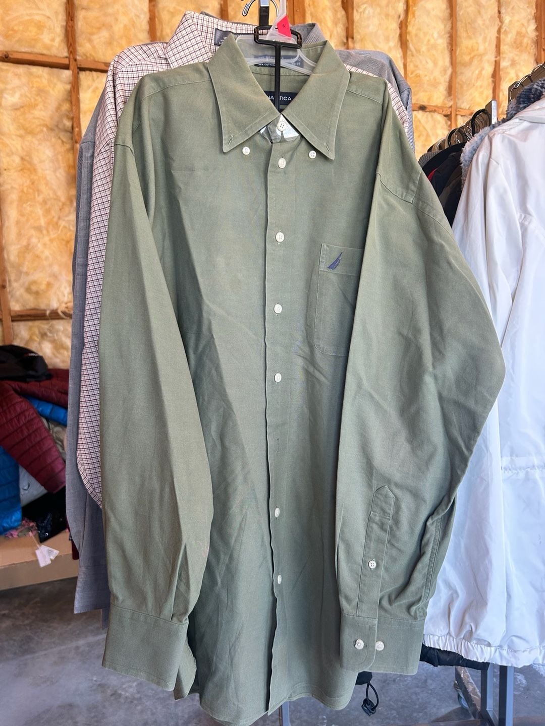 Nautica Vintage Oxford Men's Long Sleeve Button Down Shirt Green Size 15 1/2 2