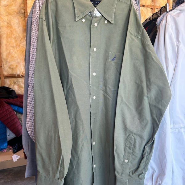Nautica Vintage Oxford Men's Long Sleeve Button Down Shirt Green Size 15 1/2