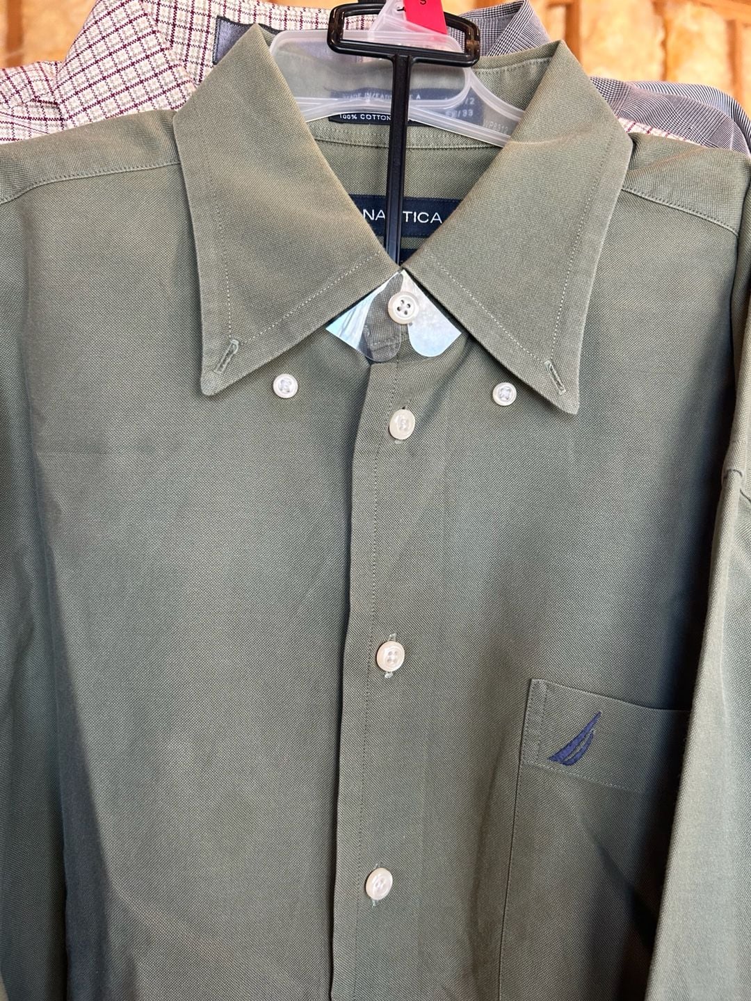 Nautica Vintage Oxford Men's Long Sleeve Button Down Shirt Green Size 15 1/2 3
