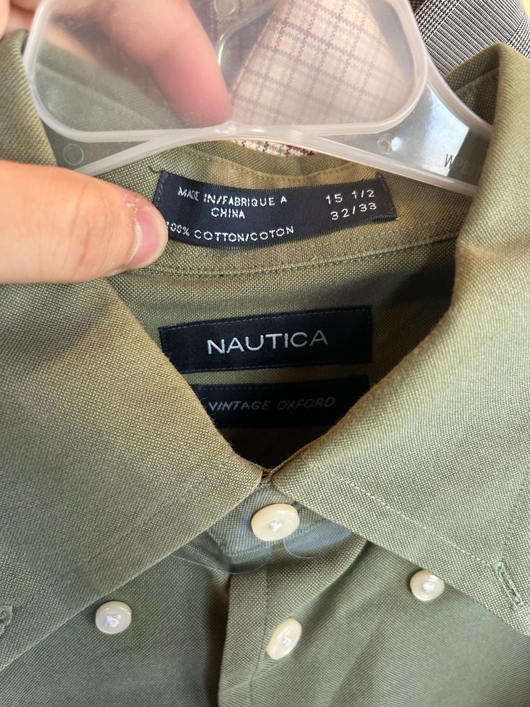 Nautica Vintage Oxford Men's Long Sleeve Button Down Shirt Green Size 15 1/2 4