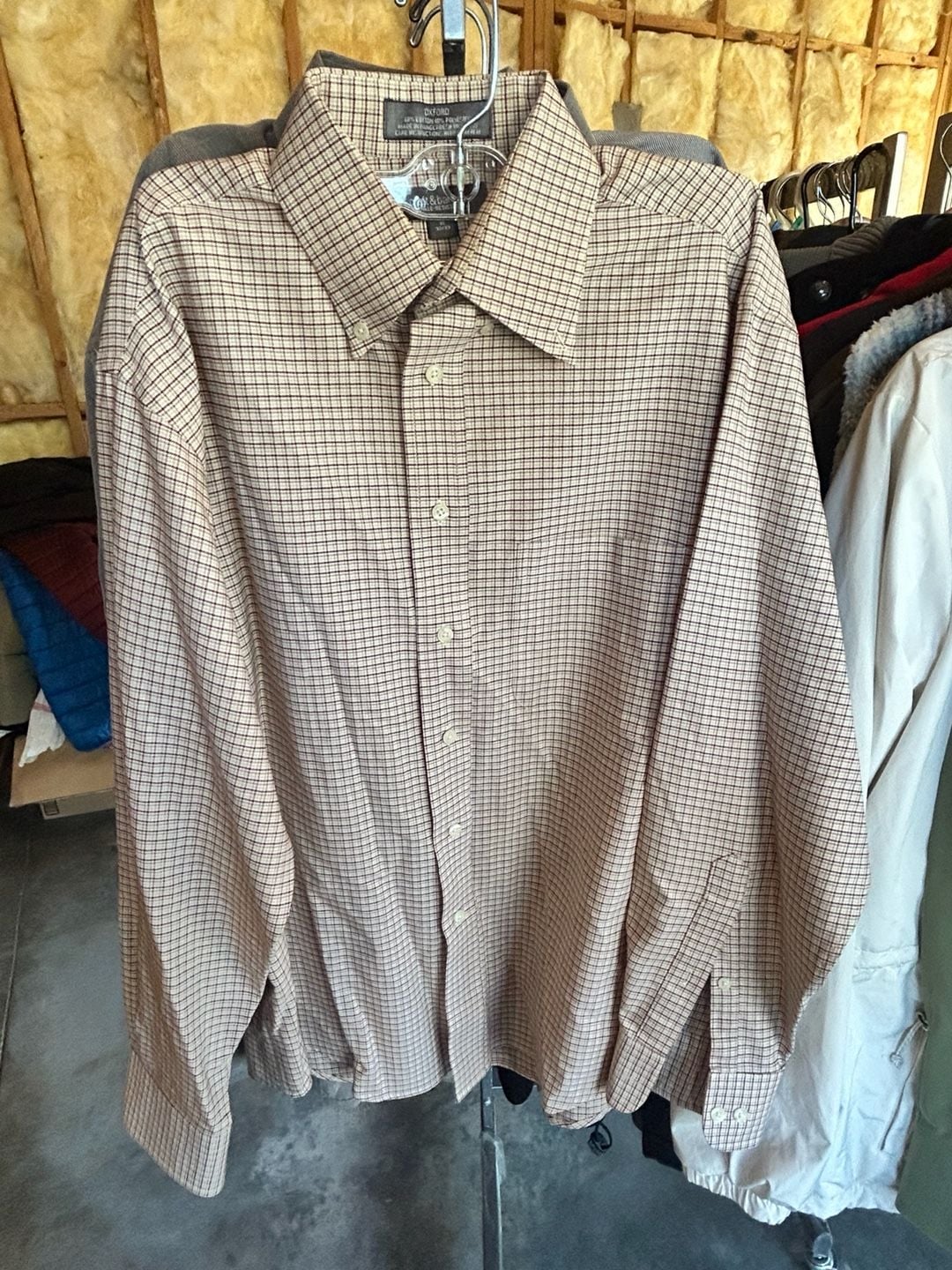 Croft & Barrow Men's Wrinkle-Resistant Oxford Button-Down Shirt, Brown Plaid, Size 15 32/33 2