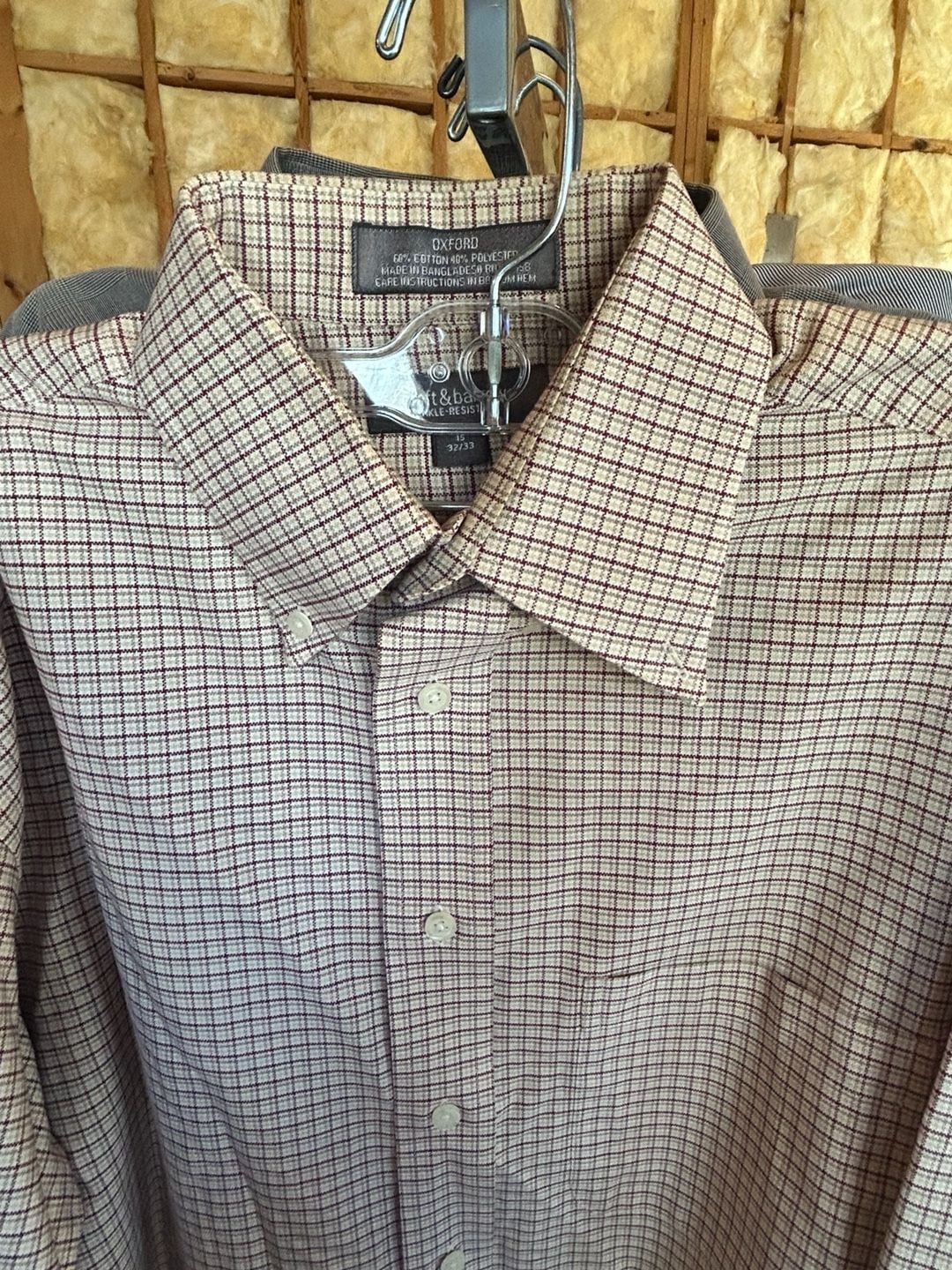 Croft & Barrow Men's Wrinkle-Resistant Oxford Button-Down Shirt, Brown Plaid, Size 15 32/33 3