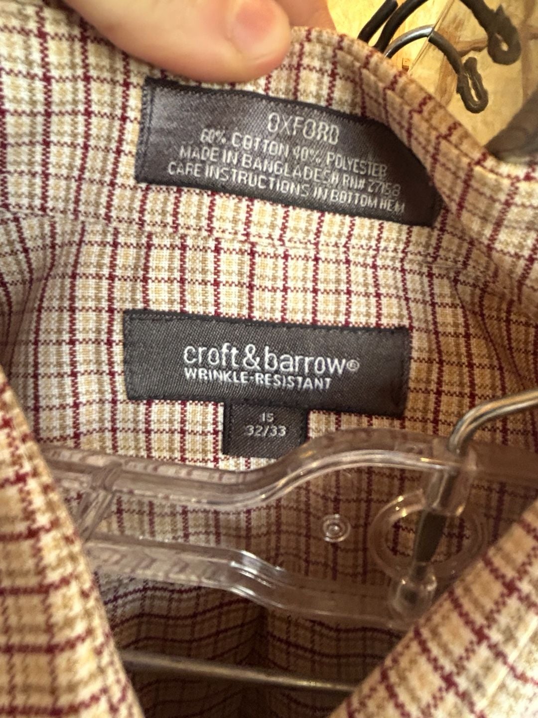 Croft & Barrow Men's Wrinkle-Resistant Oxford Button-Down Shirt, Brown Plaid, Size 15 32/33 4