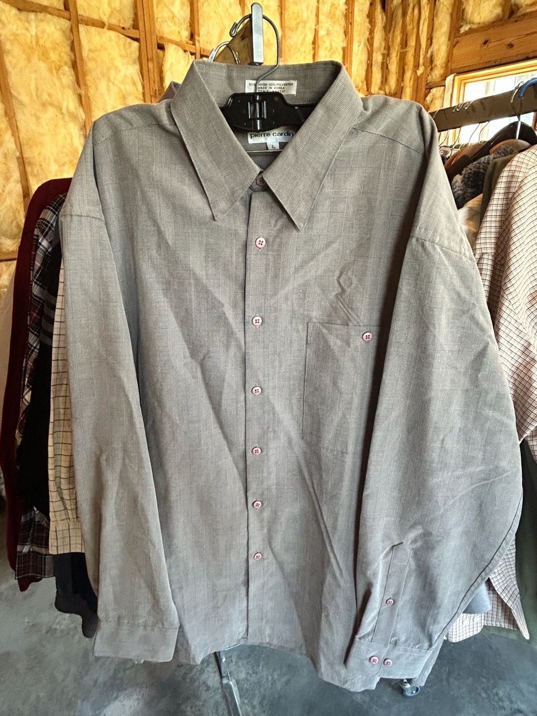 Vintage Pierre Cardin Men's Large Gray Plaid Long Sleeve Button Up Shirt 2