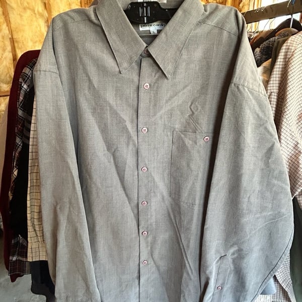 Vintage Pierre Cardin Men's Large Gray Plaid Long Sleeve Button Up Shirt