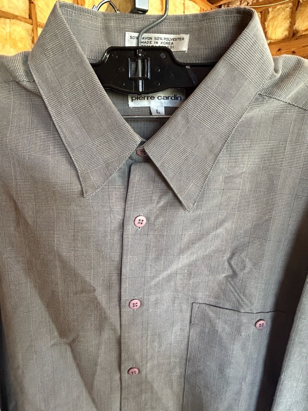 Vintage Pierre Cardin Men's Large Gray Plaid Long Sleeve Button Up Shirt 3
