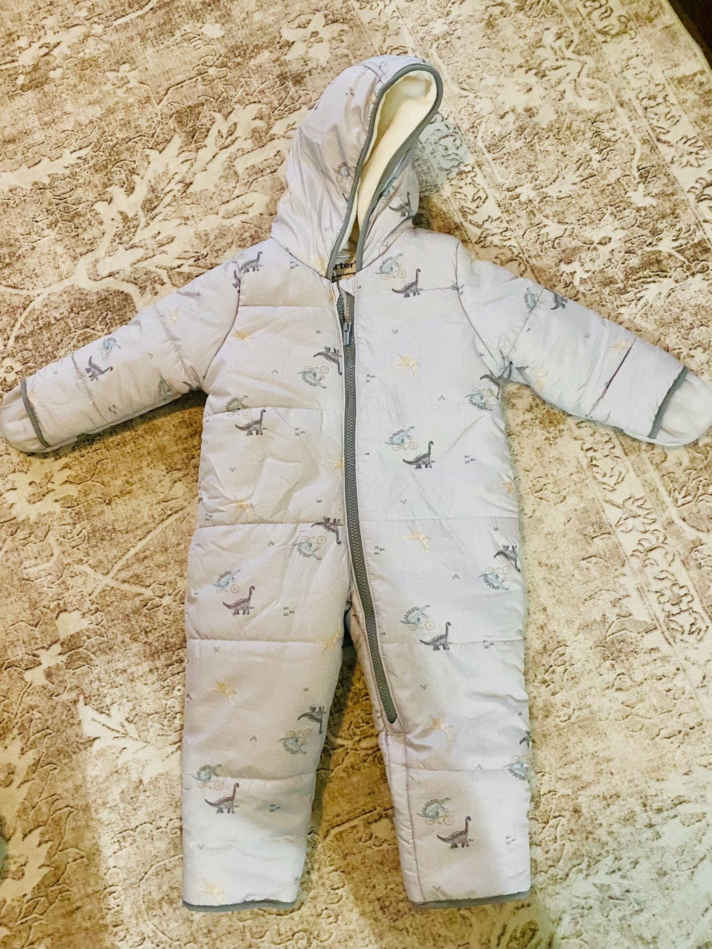 Carter's Baby Toddler Gray Dinosaur Hooded Fleece-Lined Snowsuit Pram 24M 2