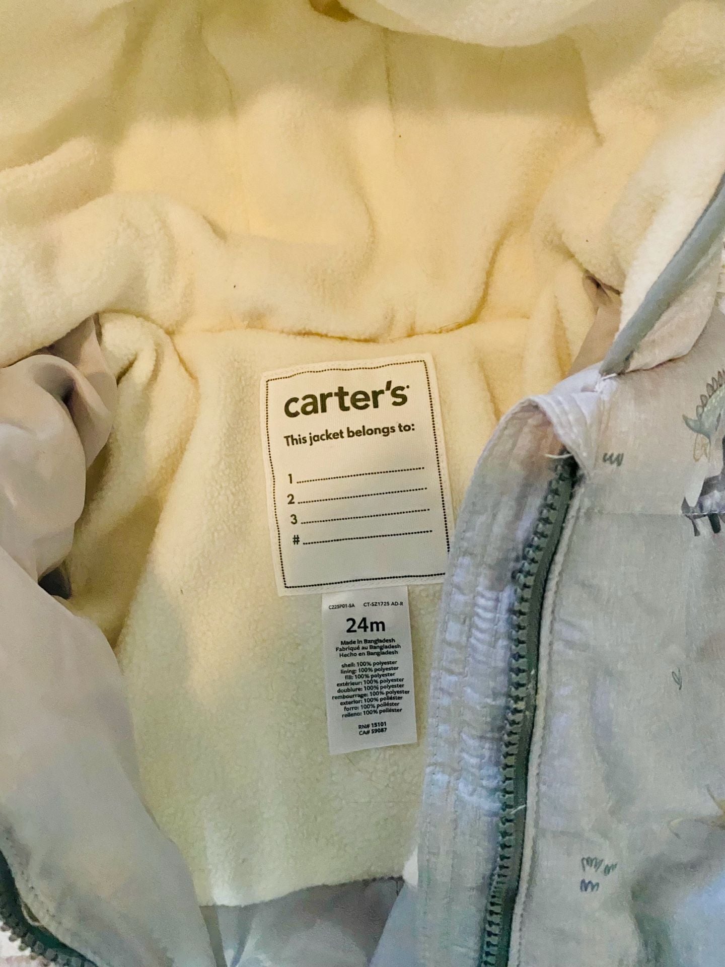 Carter's Baby Toddler Gray Dinosaur Hooded Fleece-Lined Snowsuit Pram 24M 3