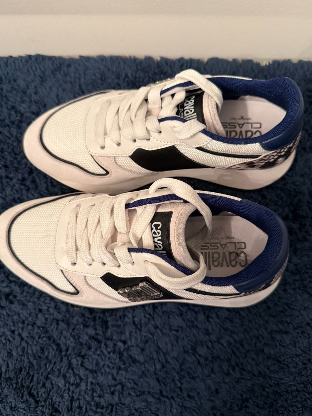 Cavalli Class by Roberto Cavalli Men's Low Top Runner Sneakers White Blue 2