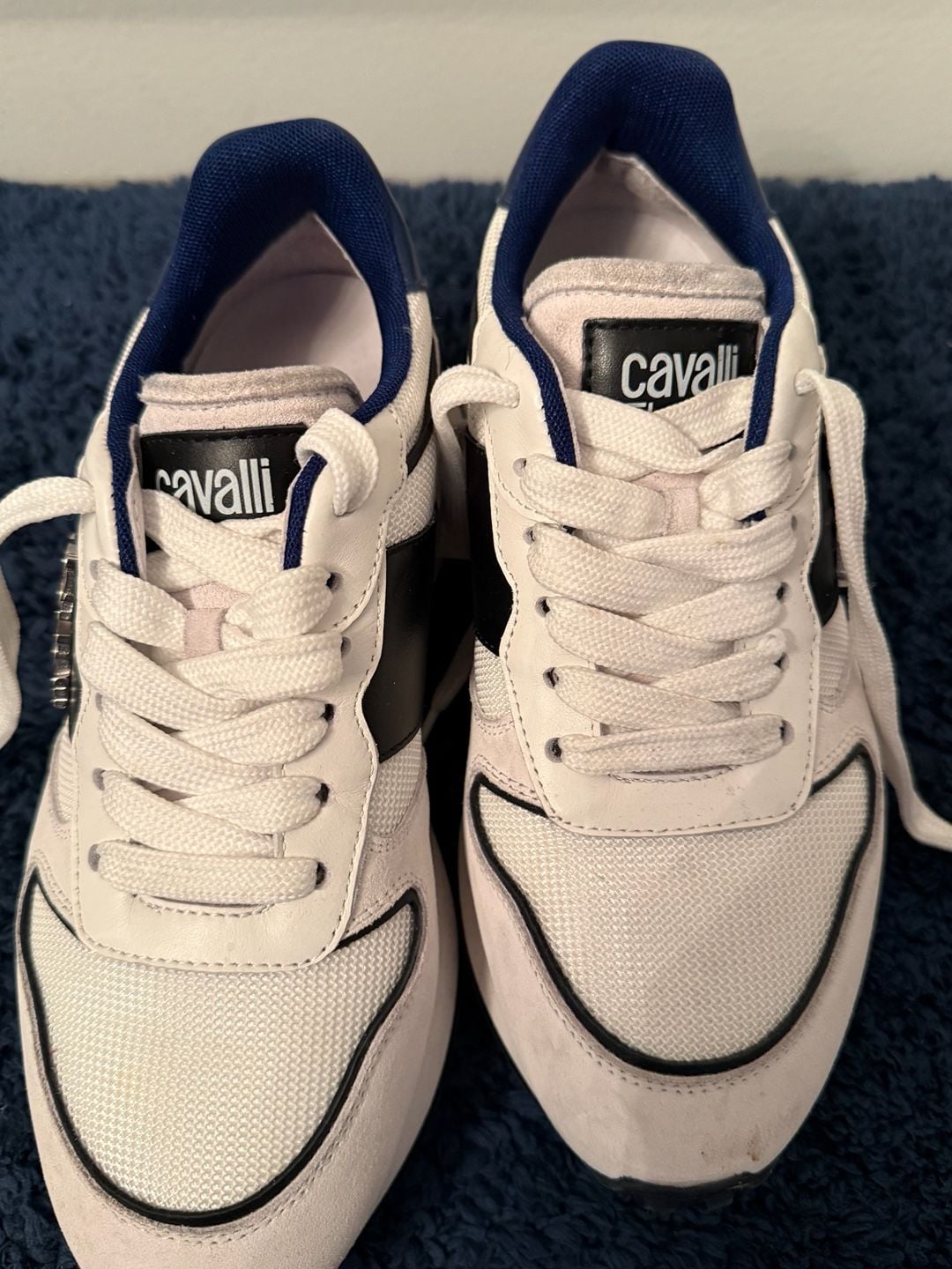 Cavalli Class by Roberto Cavalli Men's Low Top Runner Sneakers White Blue 3