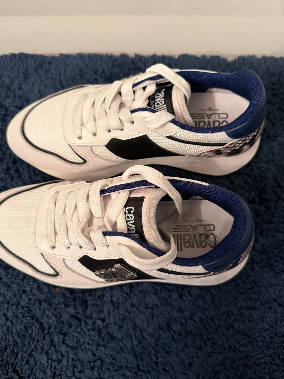 Cavalli Class by Roberto Cavalli Men's Low Top Runner Sneakers White Blue 4