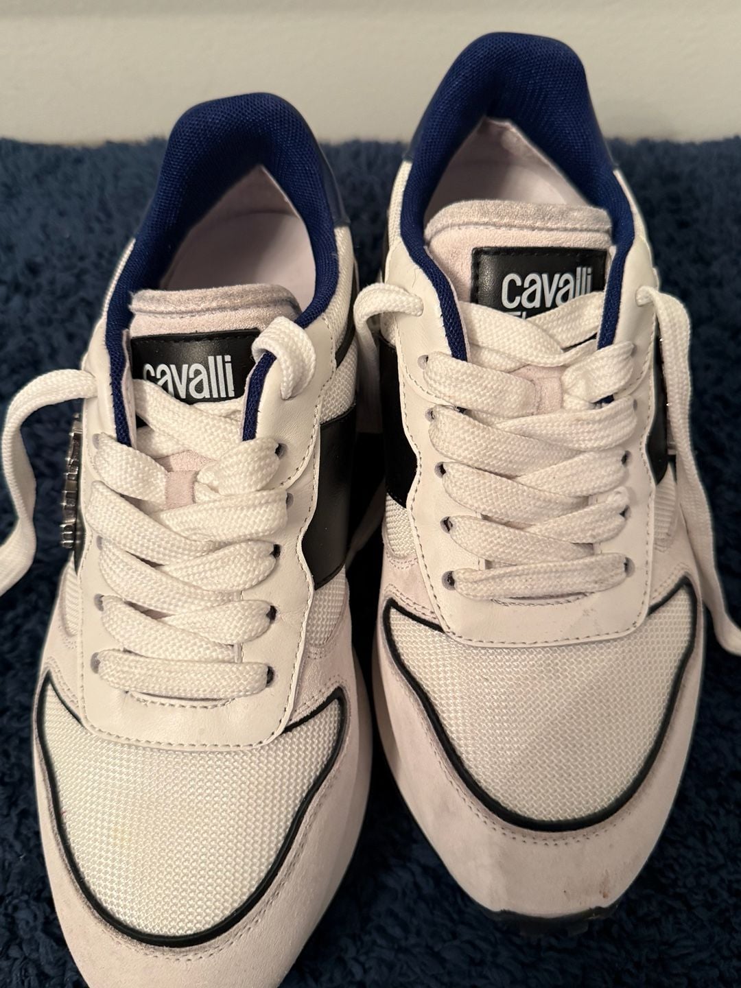 Cavalli Class by Roberto Cavalli Men's Low Top Runner Sneakers White Blue 5
