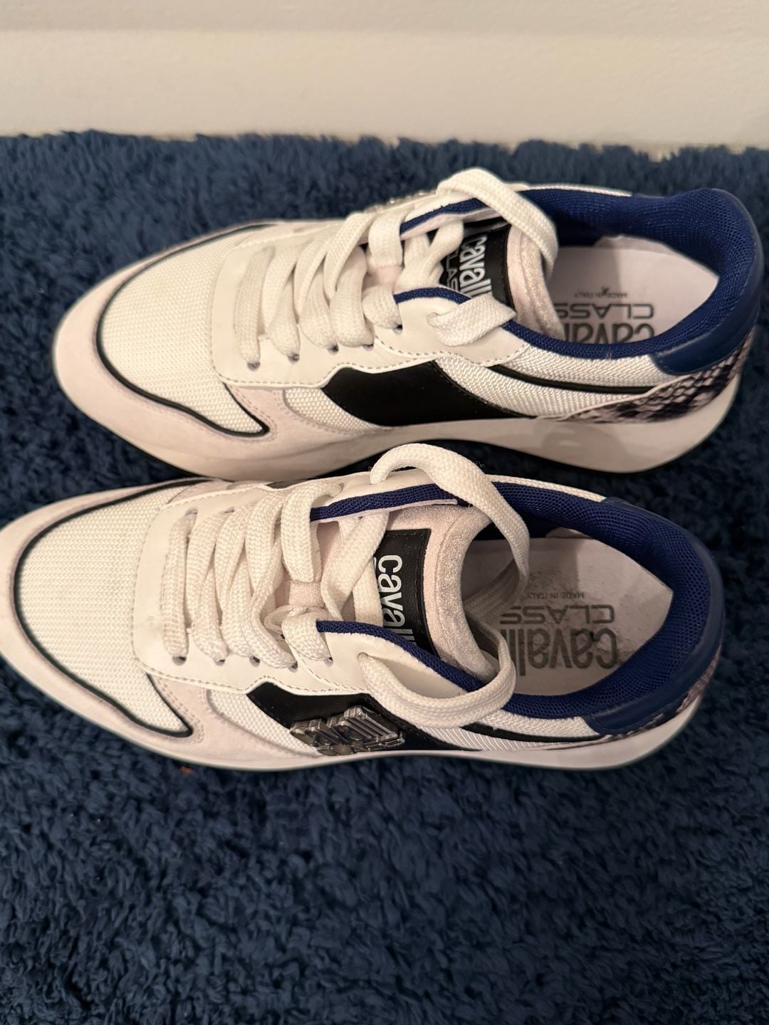 Cavalli Class by Roberto Cavalli Men's Low Top Runner Sneakers White Blue 6