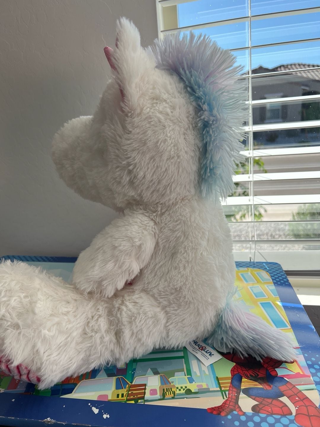 Hug & Luv White Plush Unicorn with Rainbow Mane and Tail Stuffed Animal 1