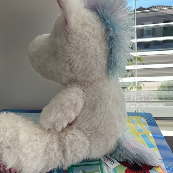 Hug & Luv White Plush Unicorn with Rainbow Mane and Tail Stuffed Animal