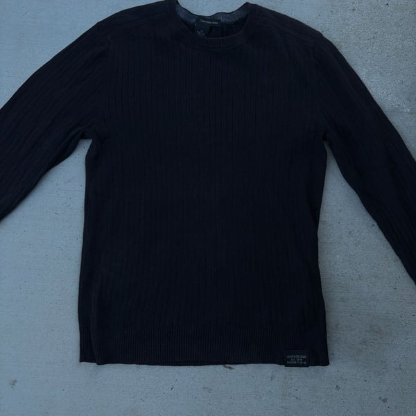Calvin Klein Jeans Men's Black Ribbed Knit Long Sleeve Crewneck Sweater
