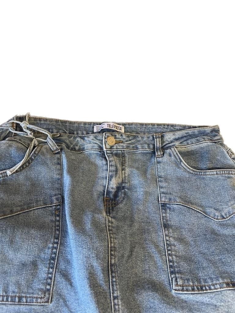 Telepatía High-Waisted Denim Mini Skirt with Cargo Pockets 2