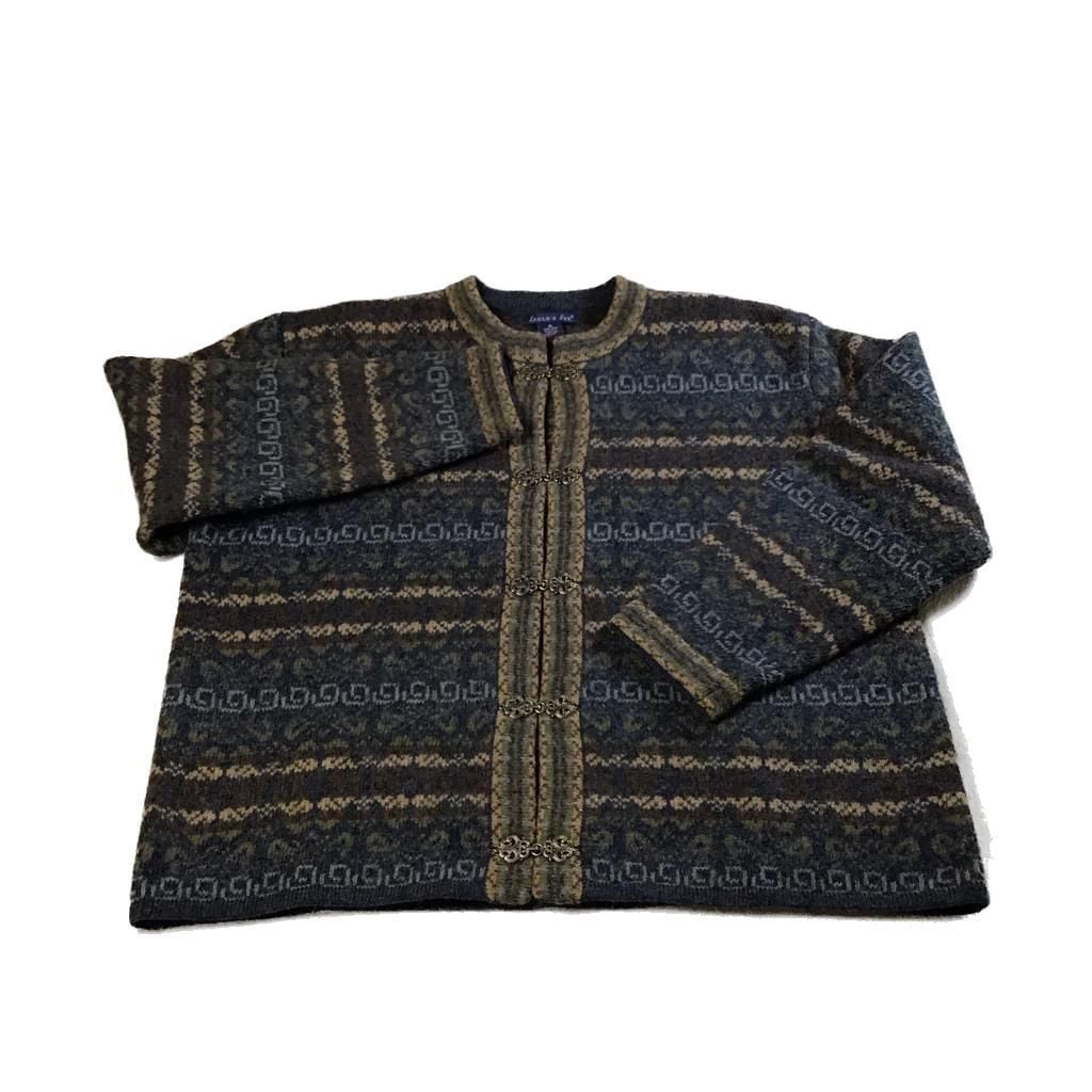Eagle's Eye 100% Wool Nordic Cardigan with Pewter Clasps XL Vintage Cottagecore 5