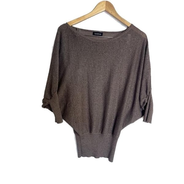 bebe Metallic Bronze Knit Batwing Dolman Sleeve Sweater