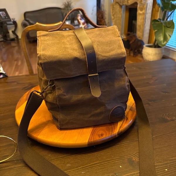 ASEBBO Insulated Waxed Canvas Lunch Bag with Genuine Leather Strap and Shoulder Handle