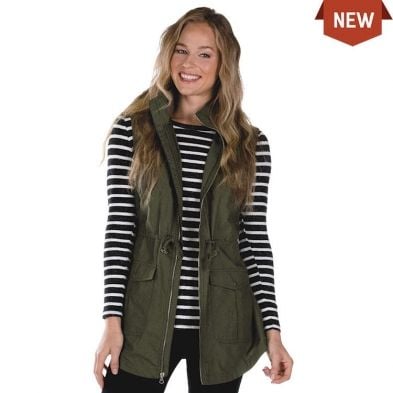 Charles River Apparel Women’s Olive Green Bristol Utility Vest with Hood 2
