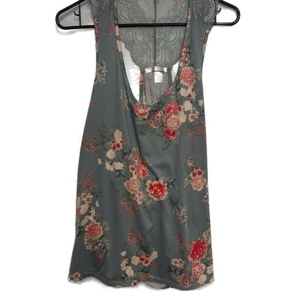 Flora by Flora Nikrooz Women's Grey Floral Lace Back Sleeveless Sleep Tank Top Plus Size 2X