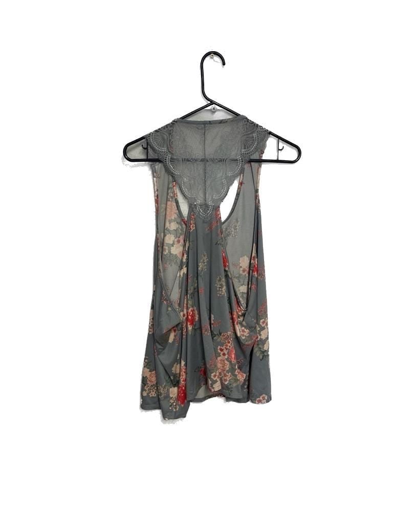 Flora by Flora Nikrooz Women's Grey Floral Lace Back Sleeveless Sleep Tank Top Plus Size 2X 3