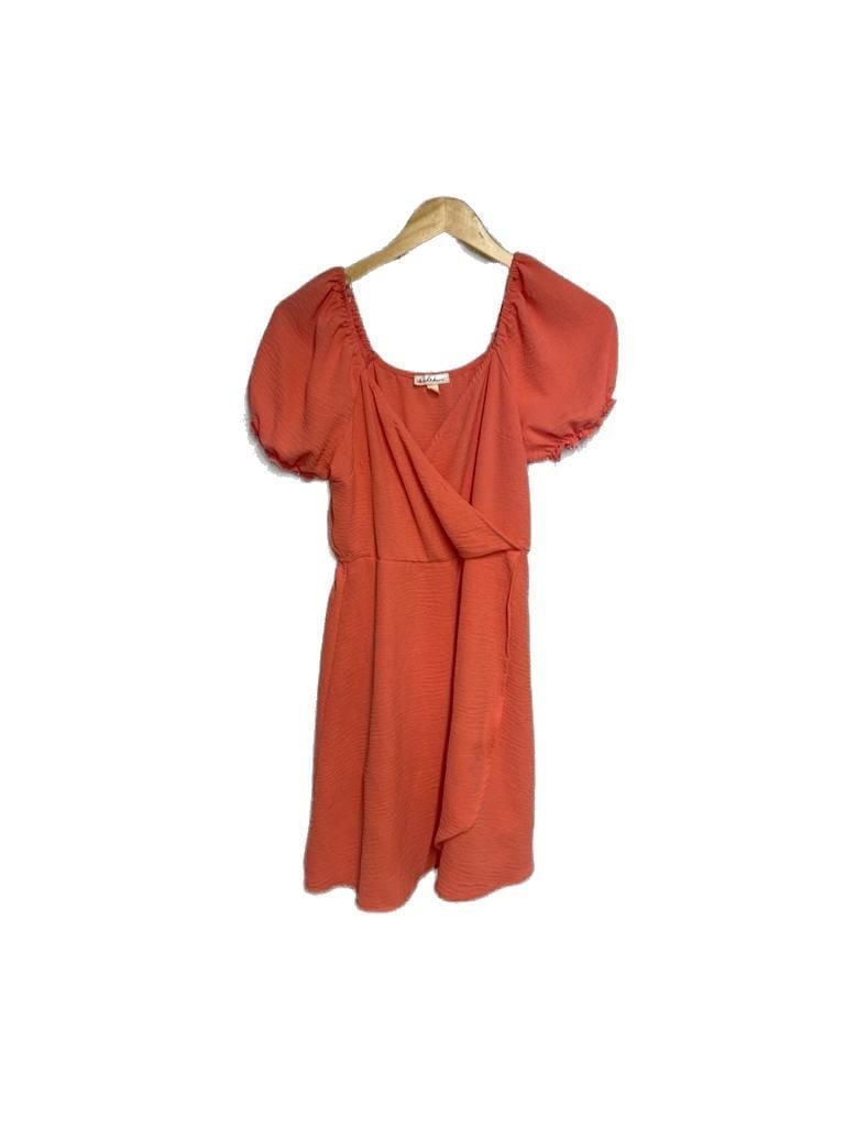 Derek Heart Coral Pink Puff Sleeve Faux Wrap Mini Dress 2