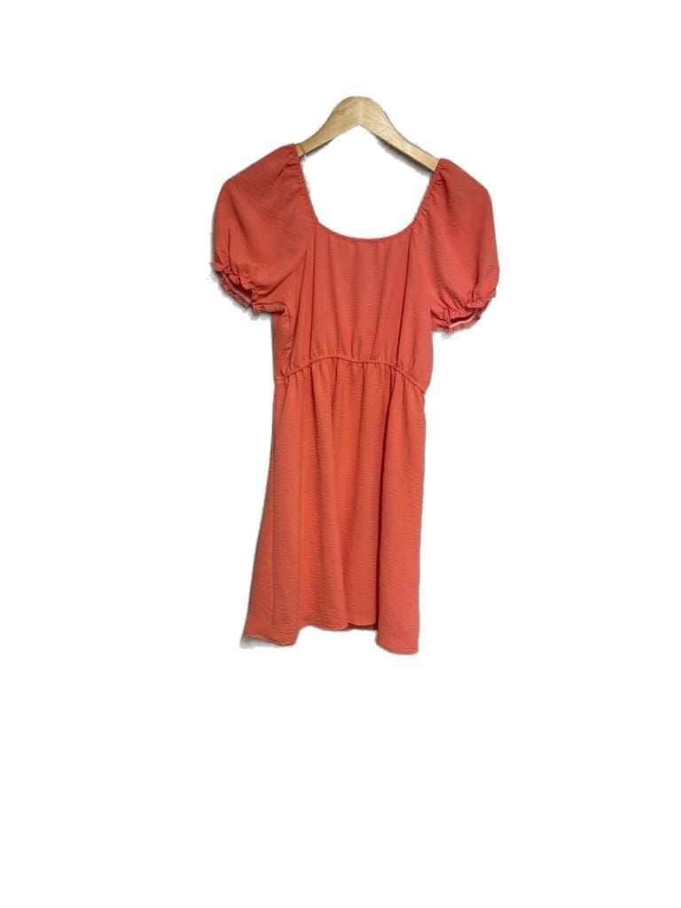 Derek Heart Coral Pink Puff Sleeve Faux Wrap Mini Dress 3