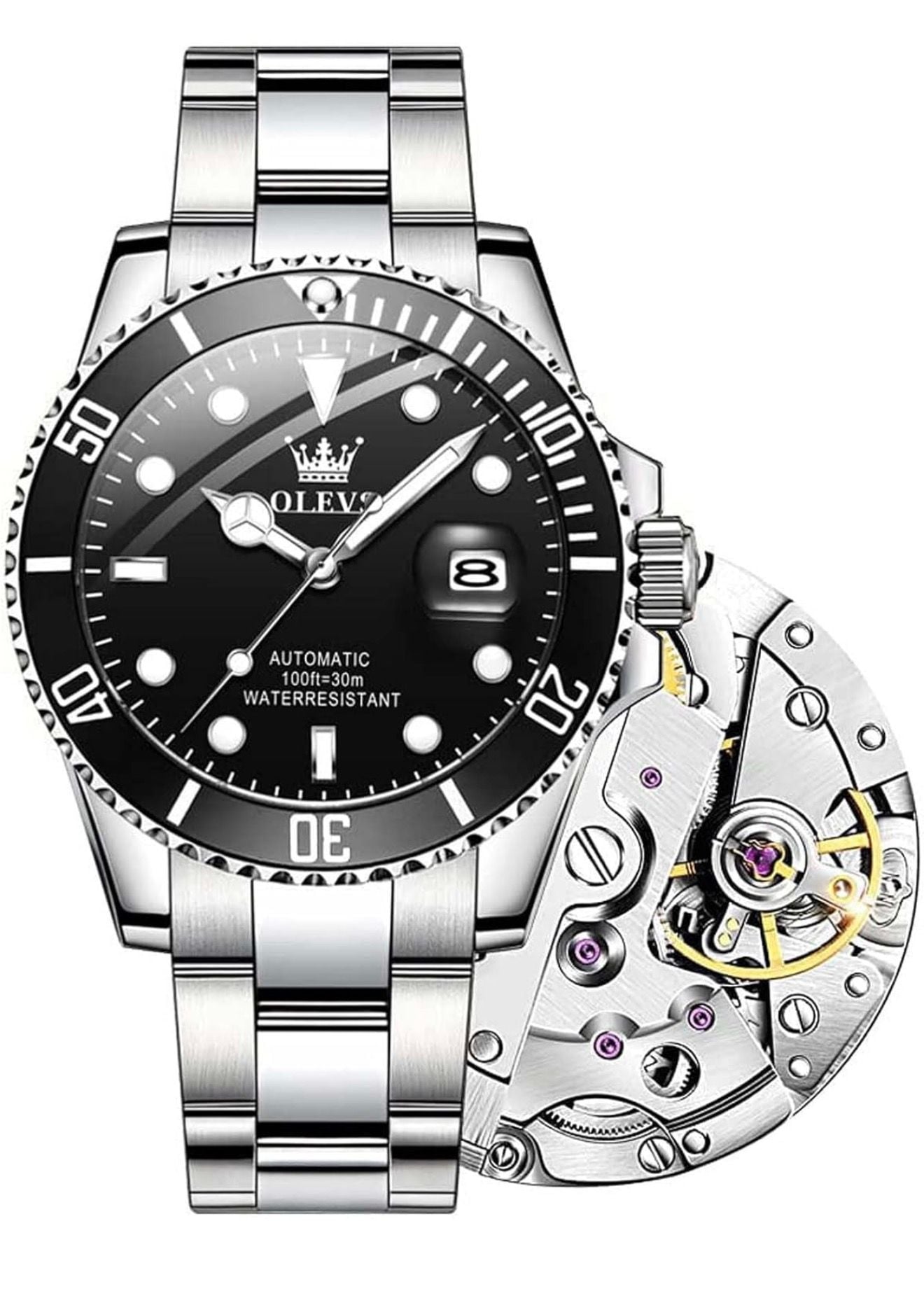 OLEVS 6650 Men's Automatic Stainless Steel Mechanical Watch Black Dial 1