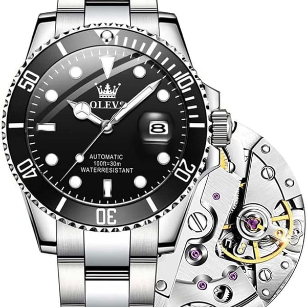 OLEVS 6650 Men's Automatic Stainless Steel Mechanical Watch Black Dial