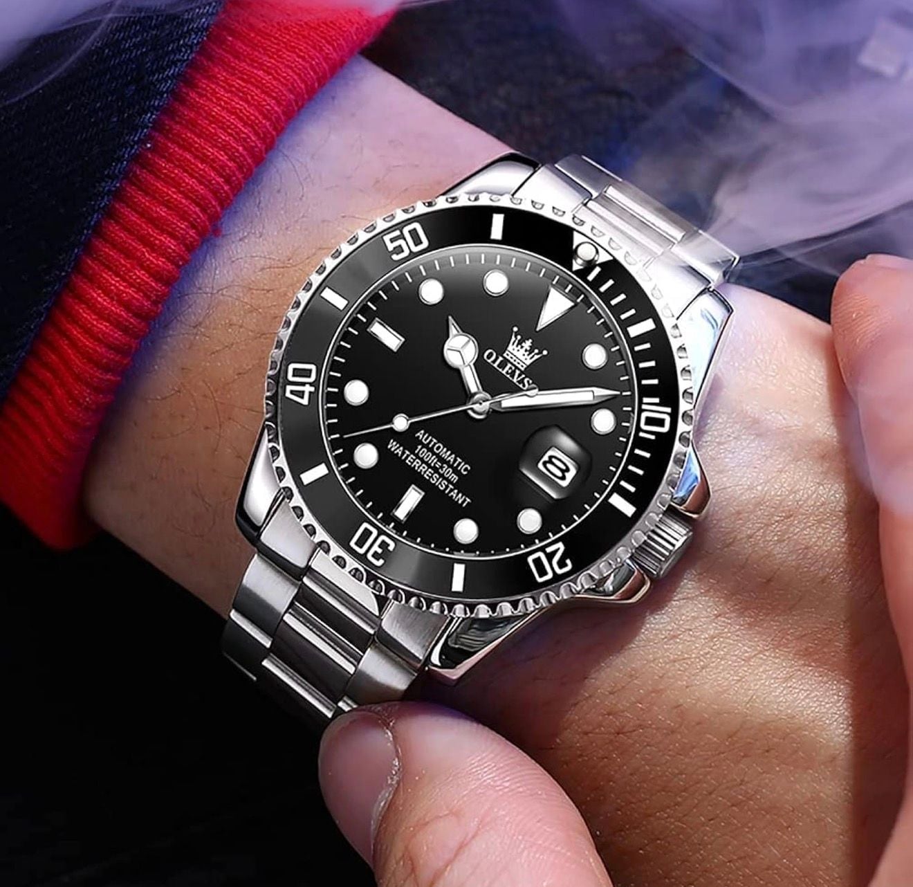 OLEVS 6650 Men's Automatic Stainless Steel Mechanical Watch Black Dial 2
