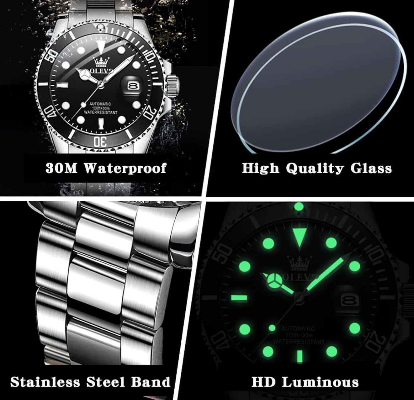 OLEVS 6650 Men's Automatic Stainless Steel Mechanical Watch Black Dial 5