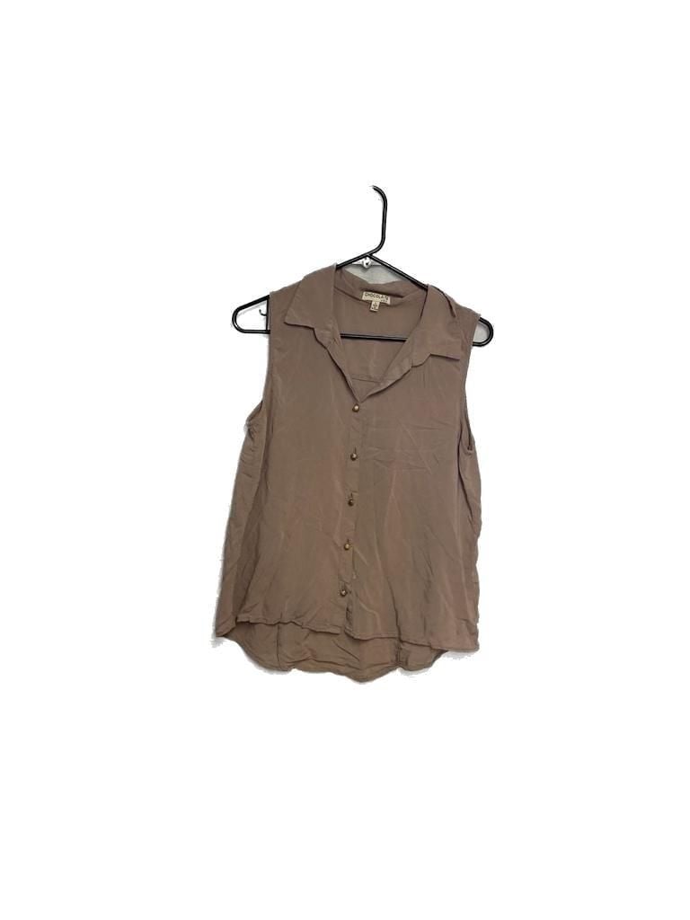 ChocoLa te U.S.A. Sleeveless Button Down Blouse in Taupe Brown 2