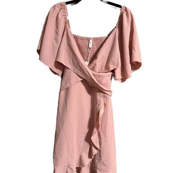 Dokotoo Women's V-Neck Flutter Sleeve Smocked Back Ruffle Wrap Mini Dress