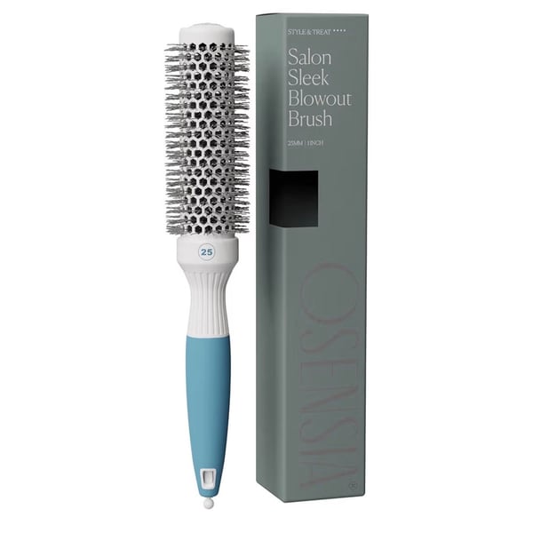 Osensia Salon Sleek Blowout Brush 1 Inch (25mm) - Ceramic Ionic Thermal Round Brush for Blow Drying
